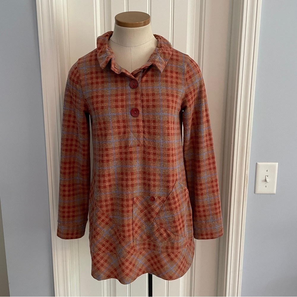 Soft Surroundings XS Tunic Top ~ Orange Plaid Retro 70’s Vibes Vintage-Inspired